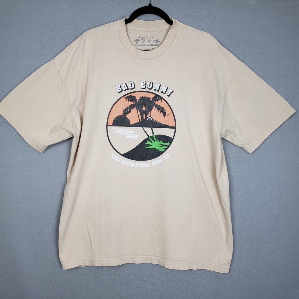 Bad Bunny Un‎ Verano Sin Ti Graphic Tee Shirt Beige Tour Merch Superbowl Size XL